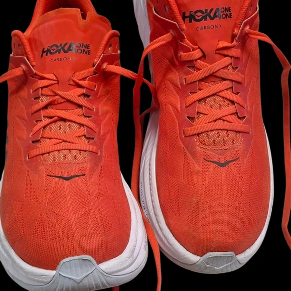 Hoka One One Carbon x 2 Fiesta Red Orange White Running Sneakers Men Size 12D